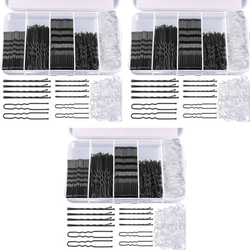MAYCREATE® 300PCS Bobby Pins Hair U Pins with Mini Rubber Ties Stylish Metal for Updos Holding Stray Strands Accessories for Girls Women Black MAYCREATE® 300PCS Bobby Pins Hair U Pins with Mini Rubber Ties Stylish Metal for Updos Holding Stray Strands Accessories for Girls Women Black
